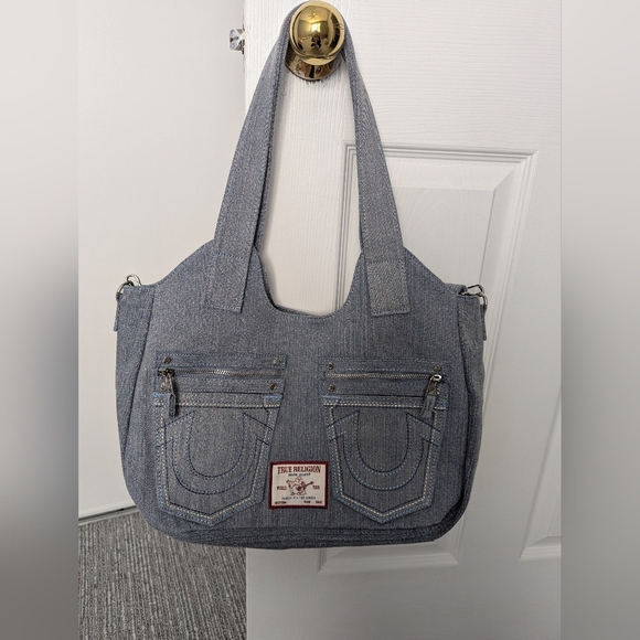 BNWT - True Religion Light Blue Denim Tote/Crossbody/Shoulder/Beach/School Bag - Picture 2 of 15